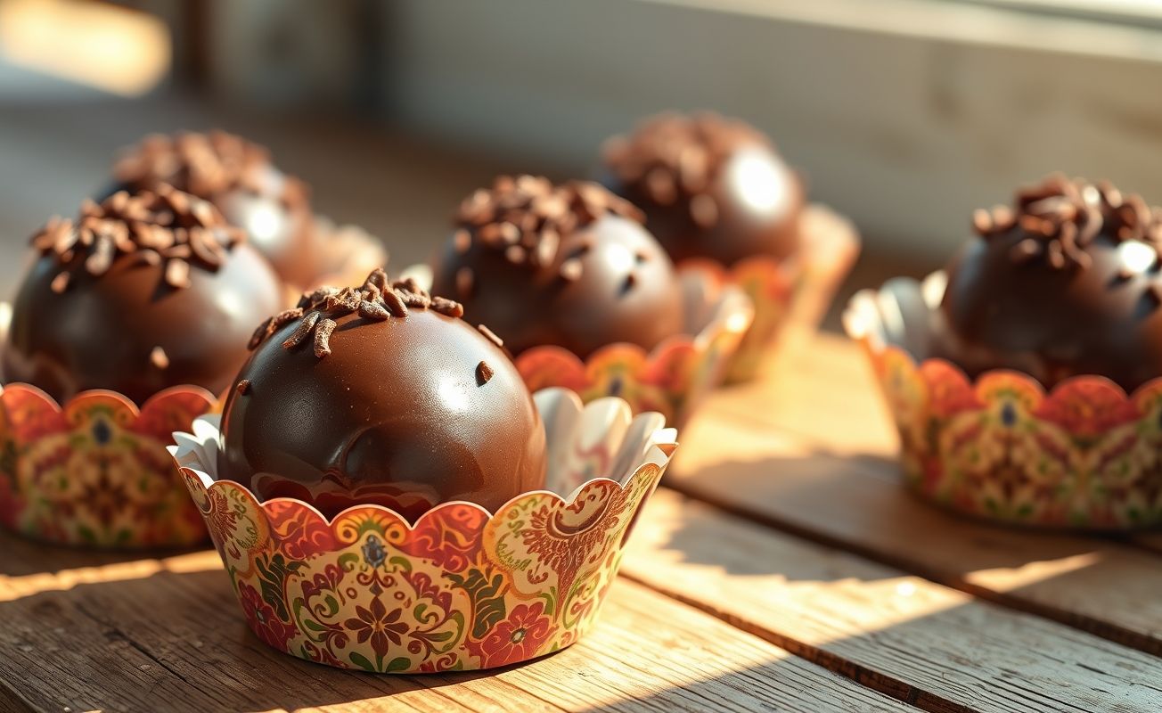 Brigadeiros para enrolar perfeitamente redondos, cobertos com granulado de chocolate e dispostos em forminhas decorativas