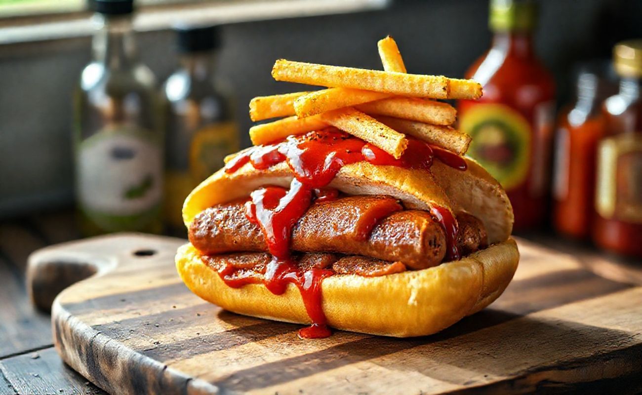 Cachorro-Quente brasileiro completo com salsicha, molho caseiro e batata palha, servido em pão macio