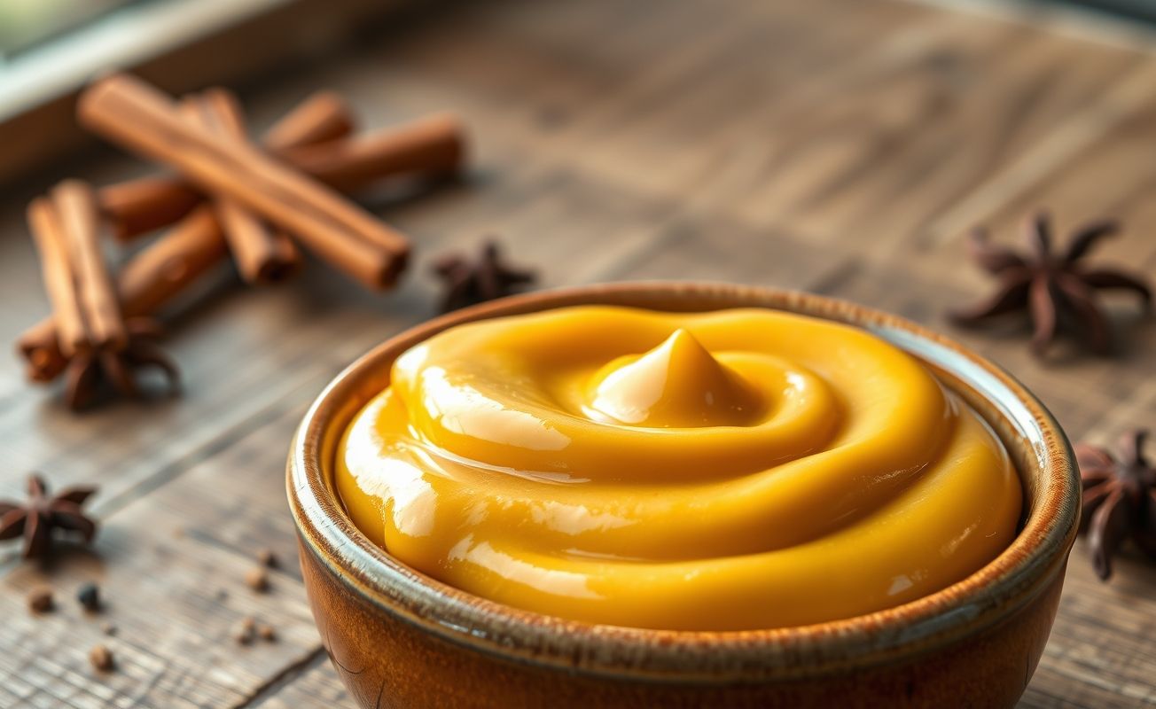 Doce de banana cremoso caseiro marron servido em bowl cerâmico com textura cremosa e cor caramelizada dourada