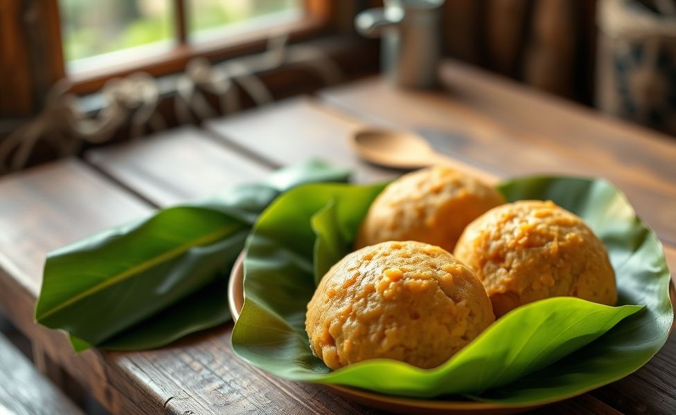 Abará ingredientes tradicionais baianos - bolinhos de feijão-fradinho cozidos no vapor e embrulhados em folhas de bananeira, textura macia e dourada