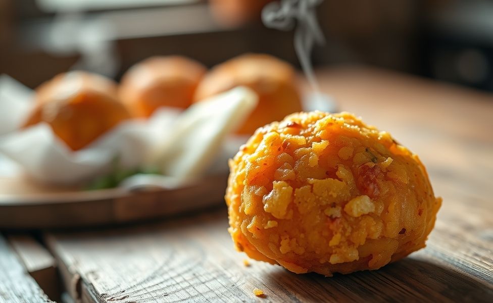 Coxinha ingredientes caseira dourada e crocante sobre tábua de madeira, mostrando textura perfeita da massa e recheio suculento