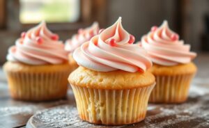 Cupcake receita perfeita com massa fofinha e cobertura cremosa decorada com sprinkles coloridos em fundo rústico