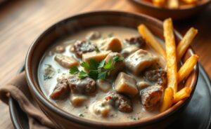 Strogonoff cremoso com carne macia em molho aveludado - prato finalizado com os melhores ingredientes para fazer strogonoff caseiro