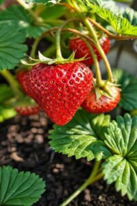 Morangos vermelhos maduros crescendo saudáveis em vaso caseiro, resultado de aprender como plantar morangos corretamente