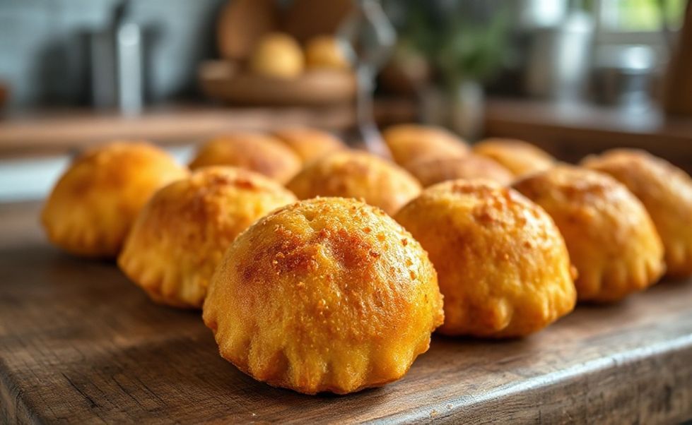 Coxinhas brasileiras douradas e crocantes com recheio suculento de frango, perfeito exemplo de ingrediente para coxinha caseira bem preparada