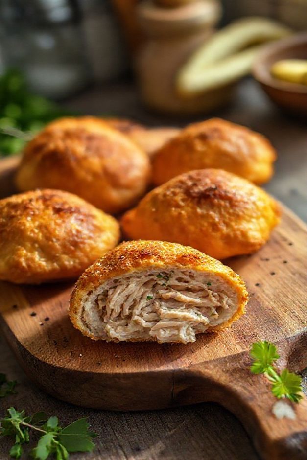 Coxinhas de frango douradas e crocantes com recheio cremoso visível, preparadas com ingredientes para coxinha de frango selecionados