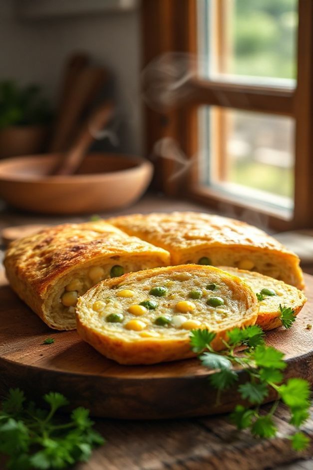 Cuscuz paulista tradicional cortado mostrando textura úmida com ervilhas, queijo e temperos visíveis - ingredientes para cuscuz perfeito