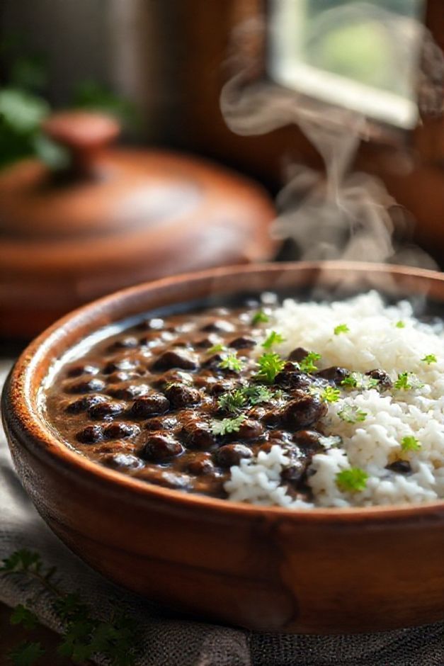 Feijão carioca cremoso em panela de barro com arroz branco, mostrando textura dos ingredientes para feijão perfeitos para o dia a dia