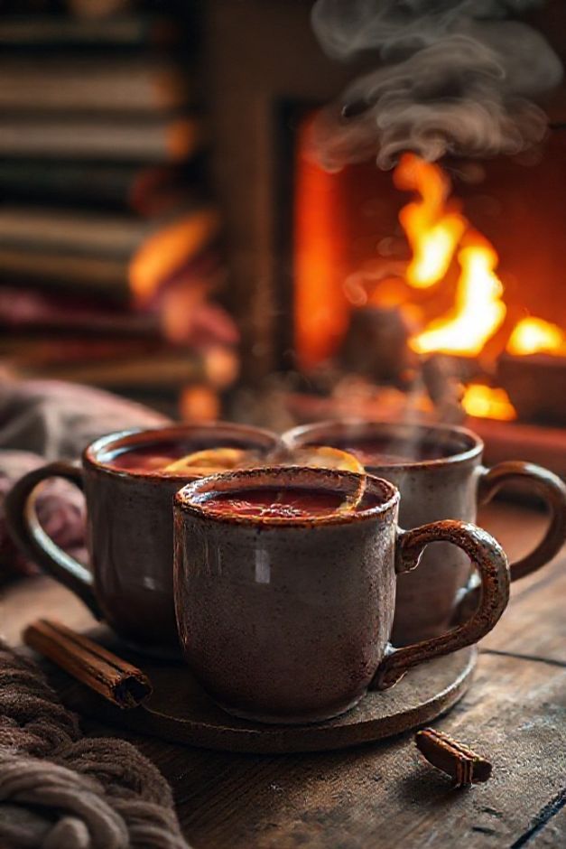 Vinho quente aromático servido em caneca com rodelas de laranja e canela, mostrando os ingredientes para vinho quente em apresentação convidativa