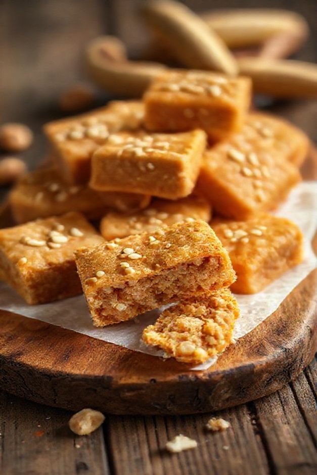 Paçoca ingredientes tradicionais dispostos em tabua de madeira, mostrando textura crocante do amendoim e cor dourada característica