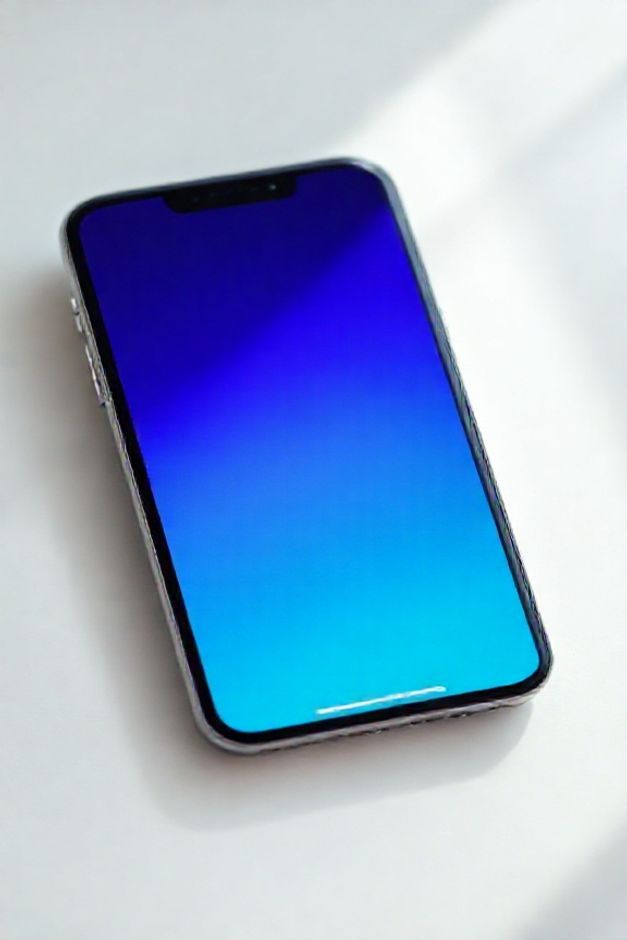iPhone exibindo papel de parede azul com gradiente suave, cores serenas e design minimalista que complementa os ícones do iOS