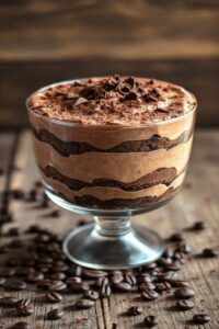 Pavê de chocolate cremoso em camadas perfeitas, decorado com raspas de chocolate - ingredientes para pavê de chocolate bem utilizados