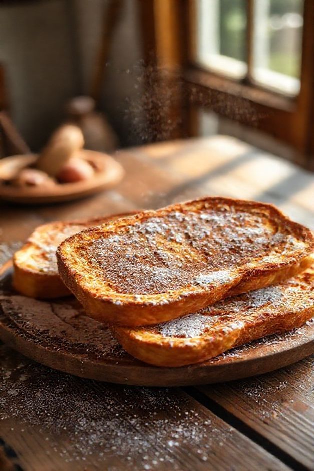 Rabanadas douradas polvilhadas com açúcar e canela, crocantes por fora e macias por dentro, prontas para servir