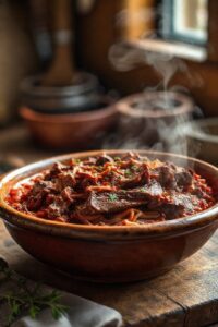 Ragu de Costela italiano com carne que desfia em molho encorpado de tomate, servido em tigela rústica - receita net tradicional