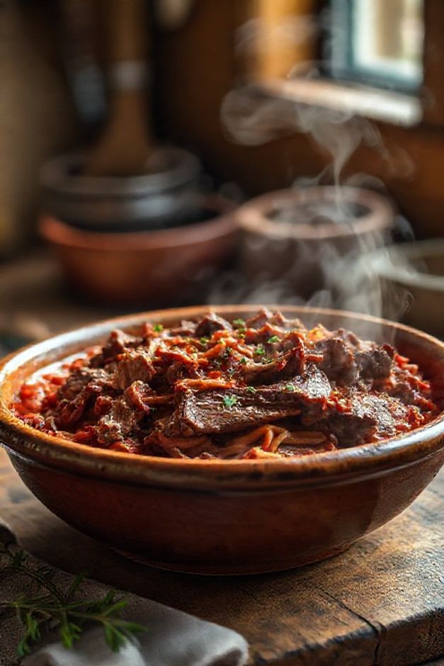 Ragu de Costela italiano com carne que desfia em molho encorpado de tomate, servido em tigela rústica - receita net tradicional