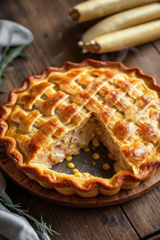 Torta salgada caseira com massa dourada e recheio cremoso de frango - ingredientes para fazer torta salgada perfeita para refeições em família