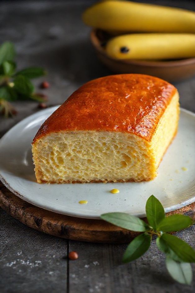 Bolo de Fubá Goiano tradicional assado em forma de buraco, com miolo amarelo úmido e casca dourada, servido em fatias sobre uma tábua de madeira rústica.